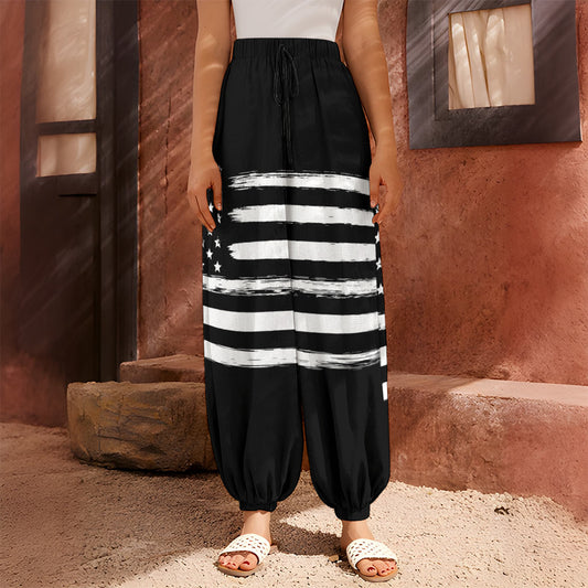 Black And White USA Flag Print Harem Pants