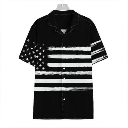 Black And White USA Flag Print Hawaiian Shirt