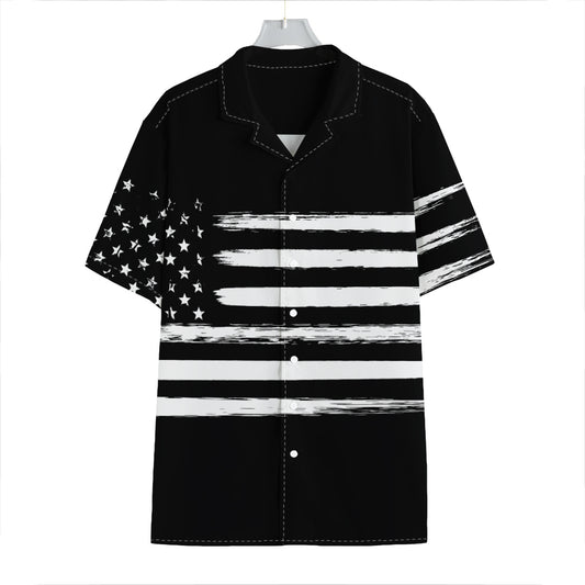 Black And White USA Flag Print Hawaiian Shirt
