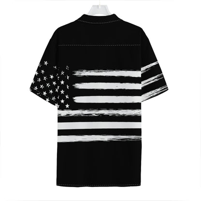 Black And White USA Flag Print Hawaiian Shirt