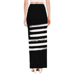 Black And White USA Flag Print High Slit Maxi Skirt