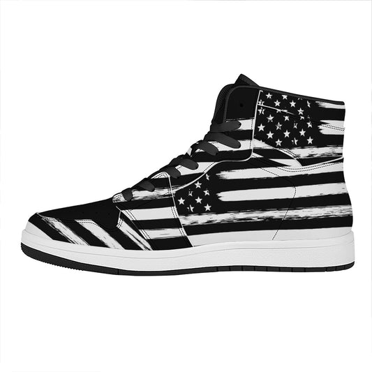 Black And White USA Flag Print High Top Leather Sneakers