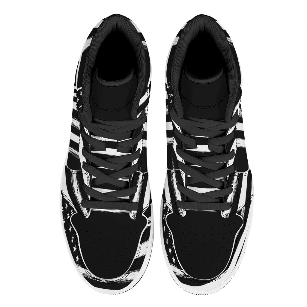 Black And White USA Flag Print High Top Leather Sneakers