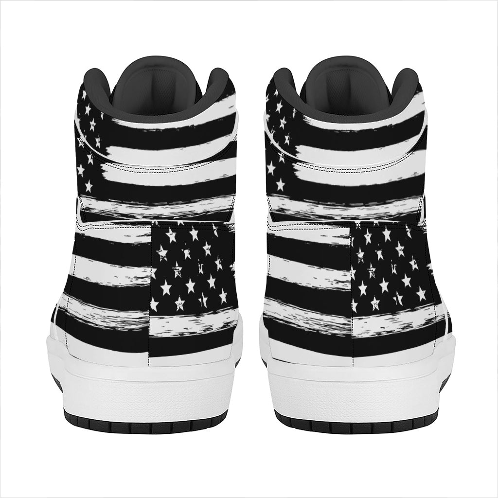 Black And White USA Flag Print High Top Leather Sneakers