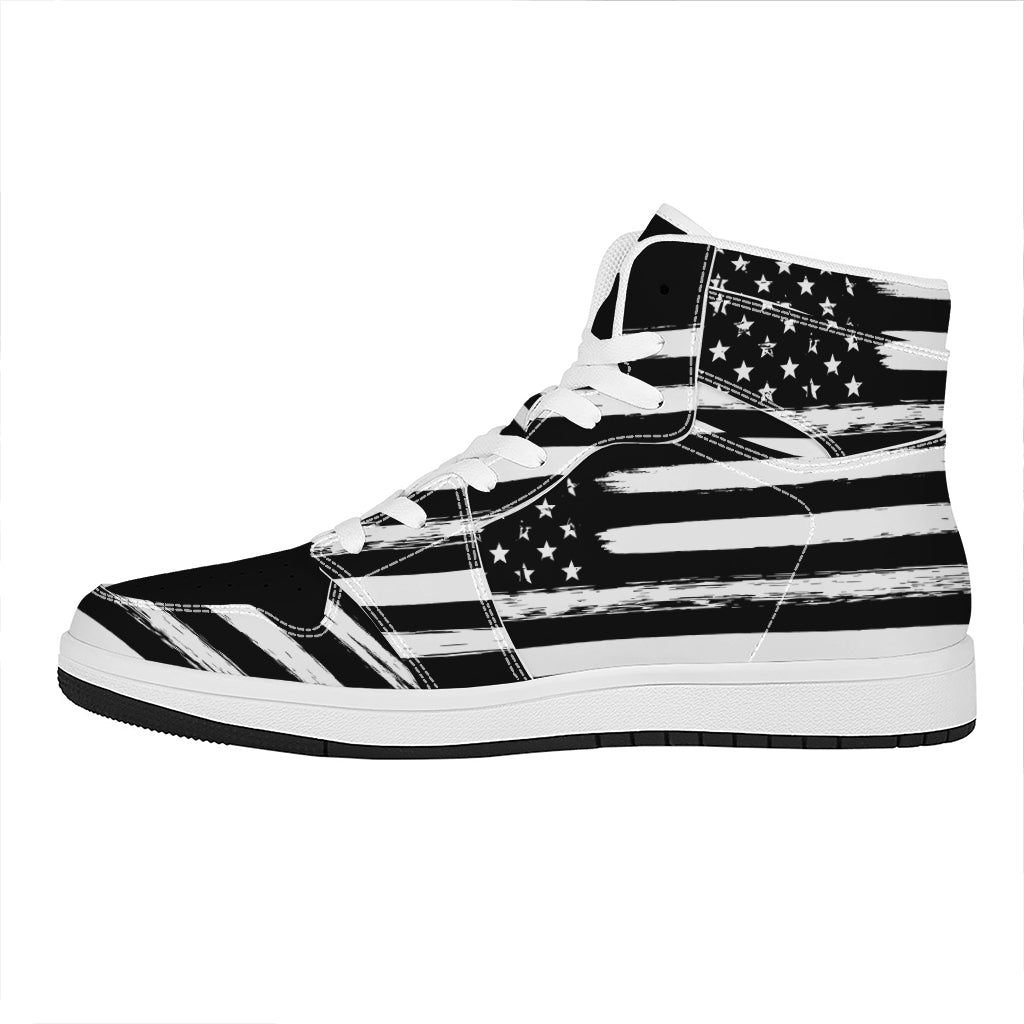 Black And White USA Flag Print High Top Leather Sneakers