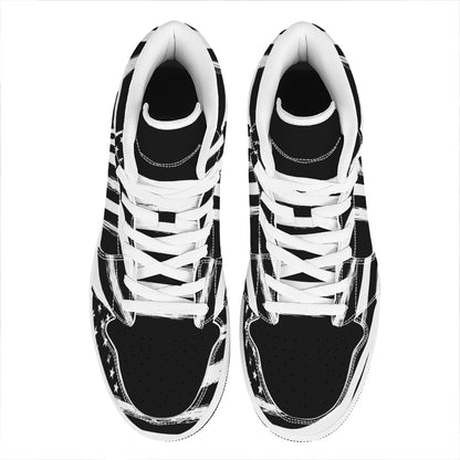 Black And White USA Flag Print High Top Leather Sneakers