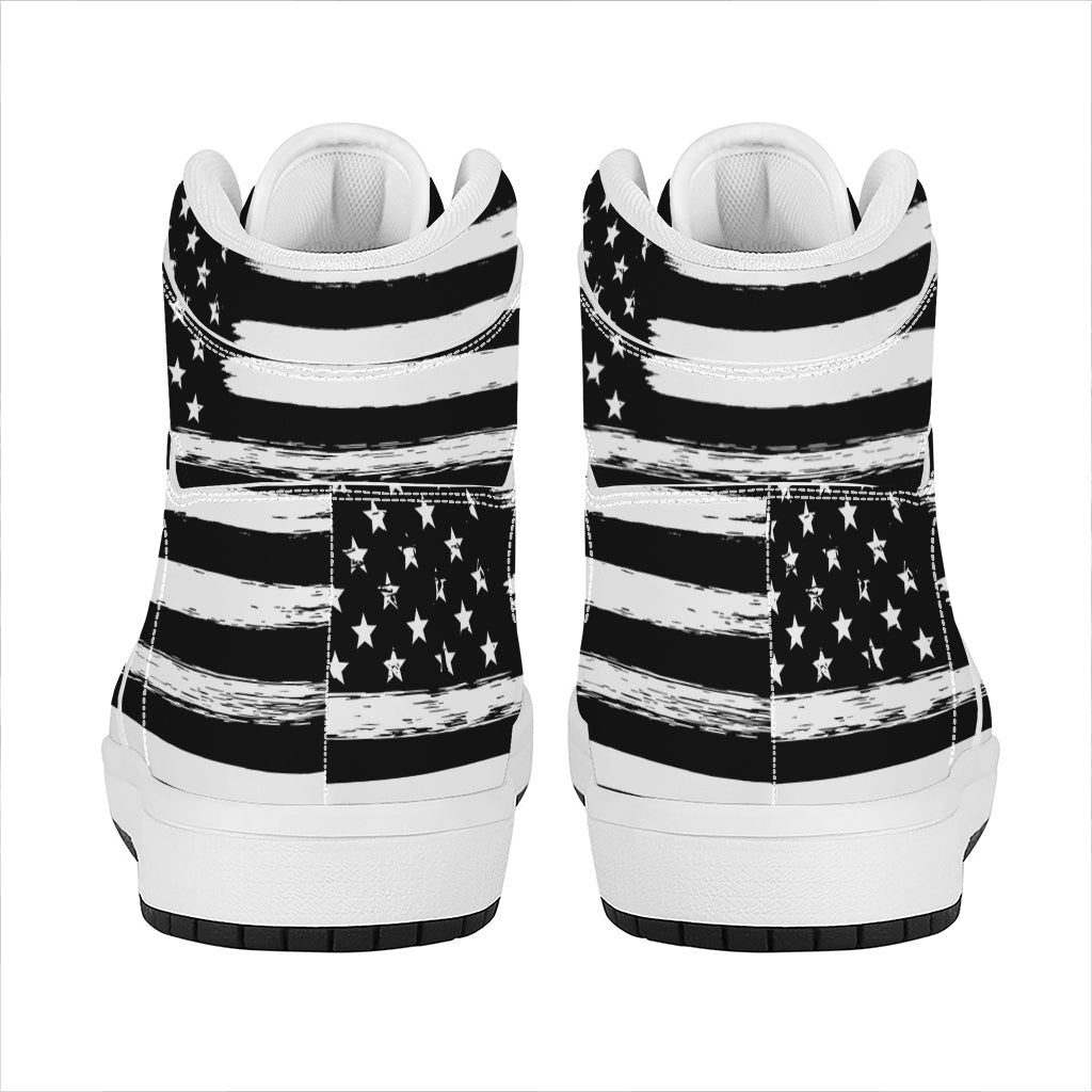Black And White USA Flag Print High Top Leather Sneakers