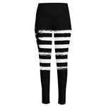 Black And White USA Flag Print High-Waisted Pocket Leggings