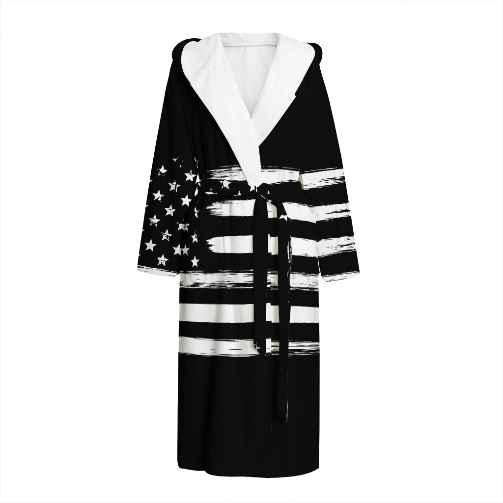 Black And White USA Flag Print Hooded Bathrobe