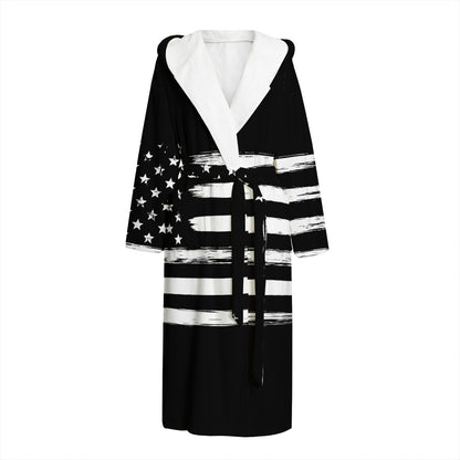 Black And White USA Flag Print Hooded Bathrobe