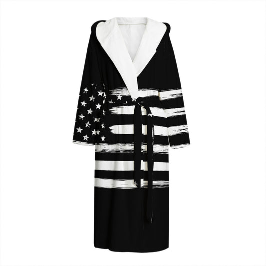 Black And White USA Flag Print Hooded Bathrobe