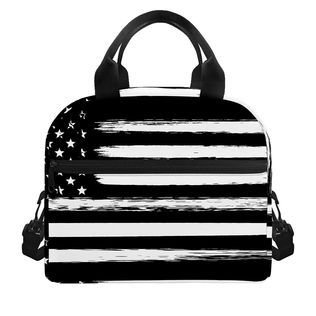 Black And White USA Flag Print Insulated Lunch Bag