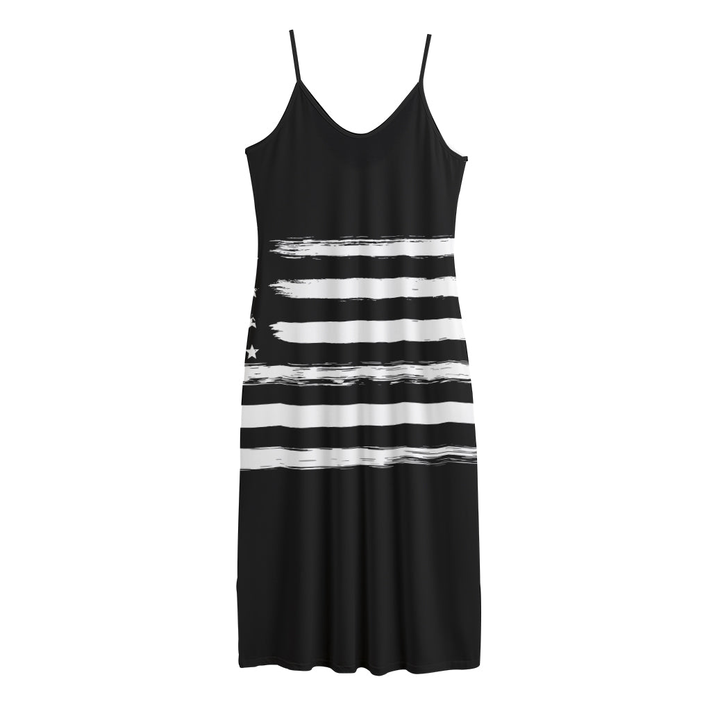 Black And White USA Flag Print Jersey Midi Cami Dress