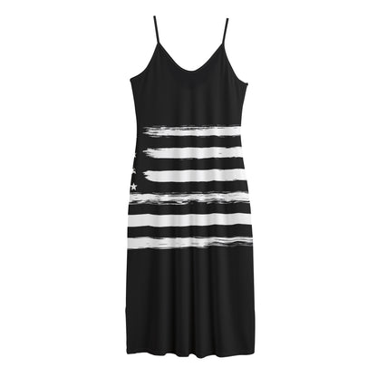 Black And White USA Flag Print Jersey Midi Cami Dress
