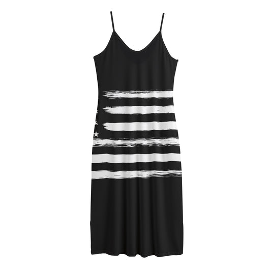 Black And White USA Flag Print Jersey Midi Cami Dress
