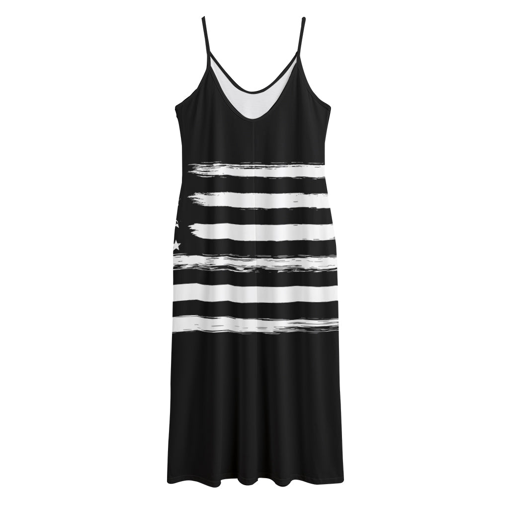 Black And White USA Flag Print Jersey Midi Cami Dress