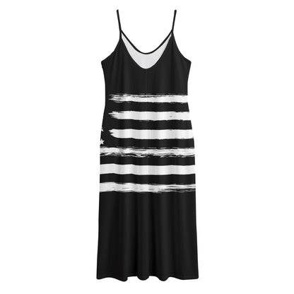 Black And White USA Flag Print Jersey Midi Cami Dress