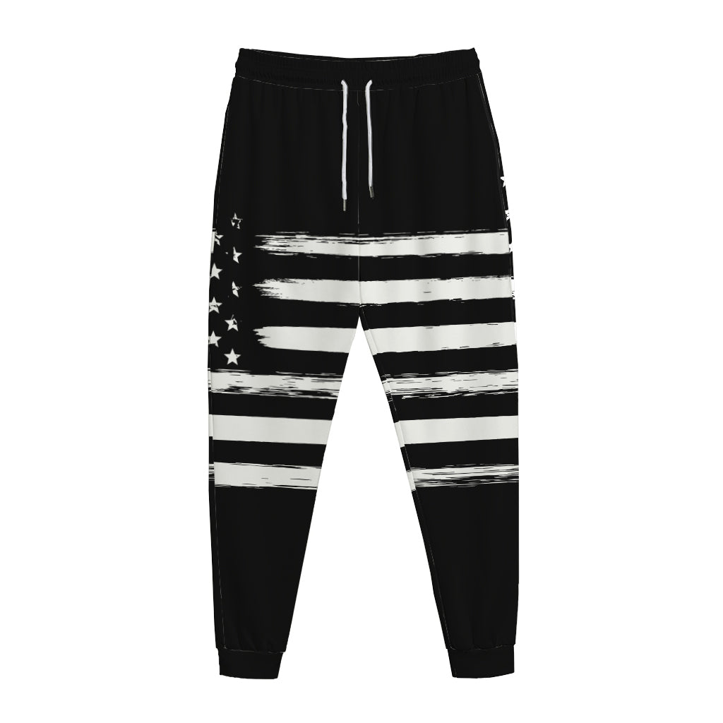 Black And White USA Flag Print Jogger Pants
