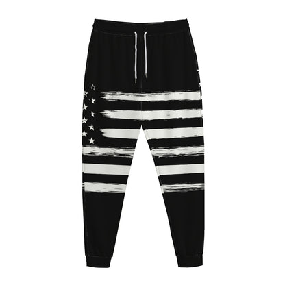 Black And White USA Flag Print Jogger Pants