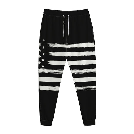 Black And White USA Flag Print Jogger Pants