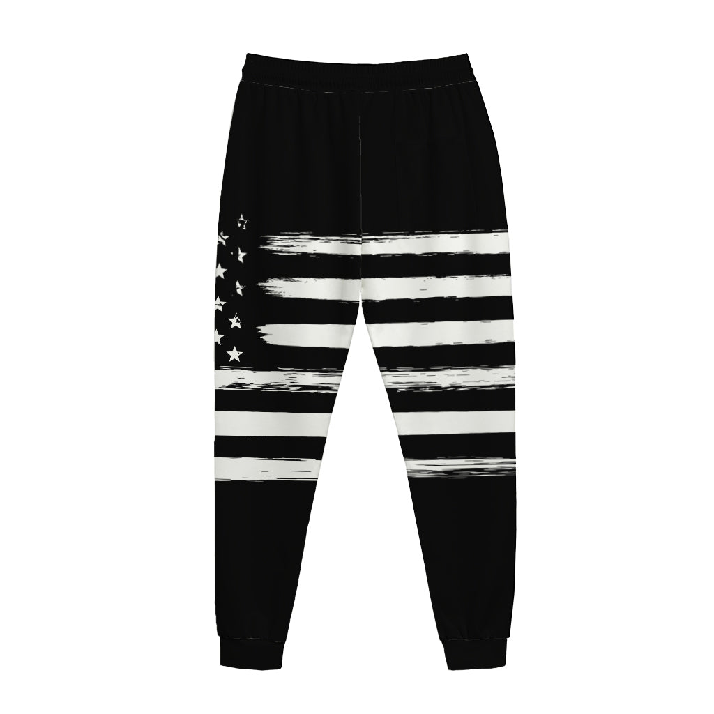 Black And White USA Flag Print Jogger Pants