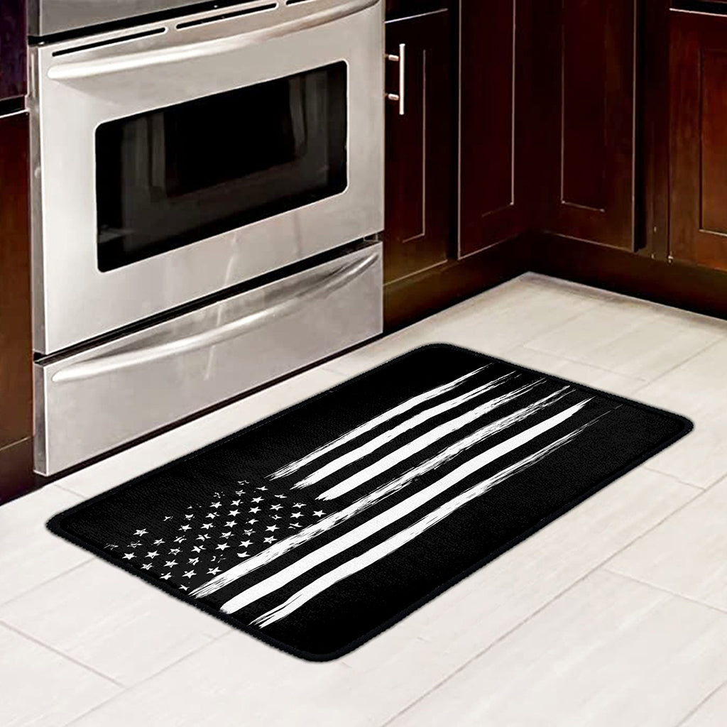 Black And White USA Flag Print Kitchen Mat