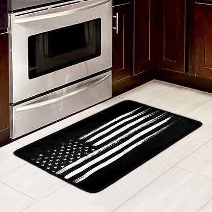 Black And White USA Flag Print Kitchen Mat