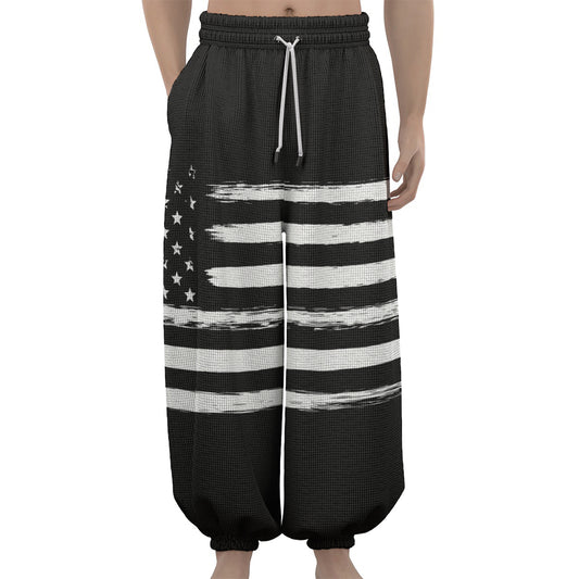 Black And White USA Flag Print Lantern Pants
