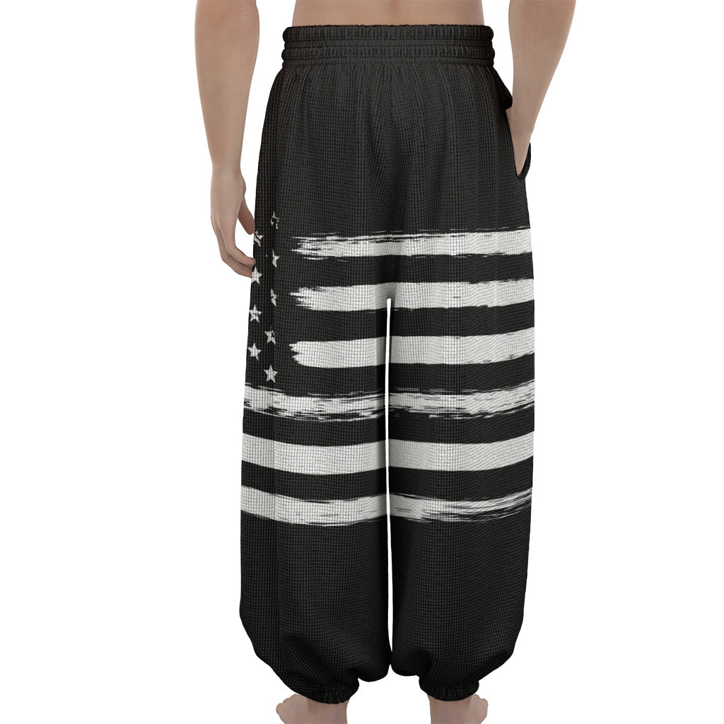 Black And White USA Flag Print Lantern Pants