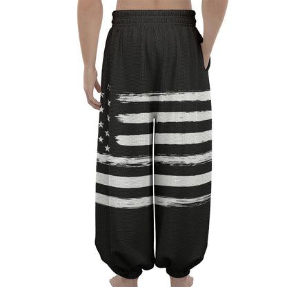 Black And White USA Flag Print Lantern Pants