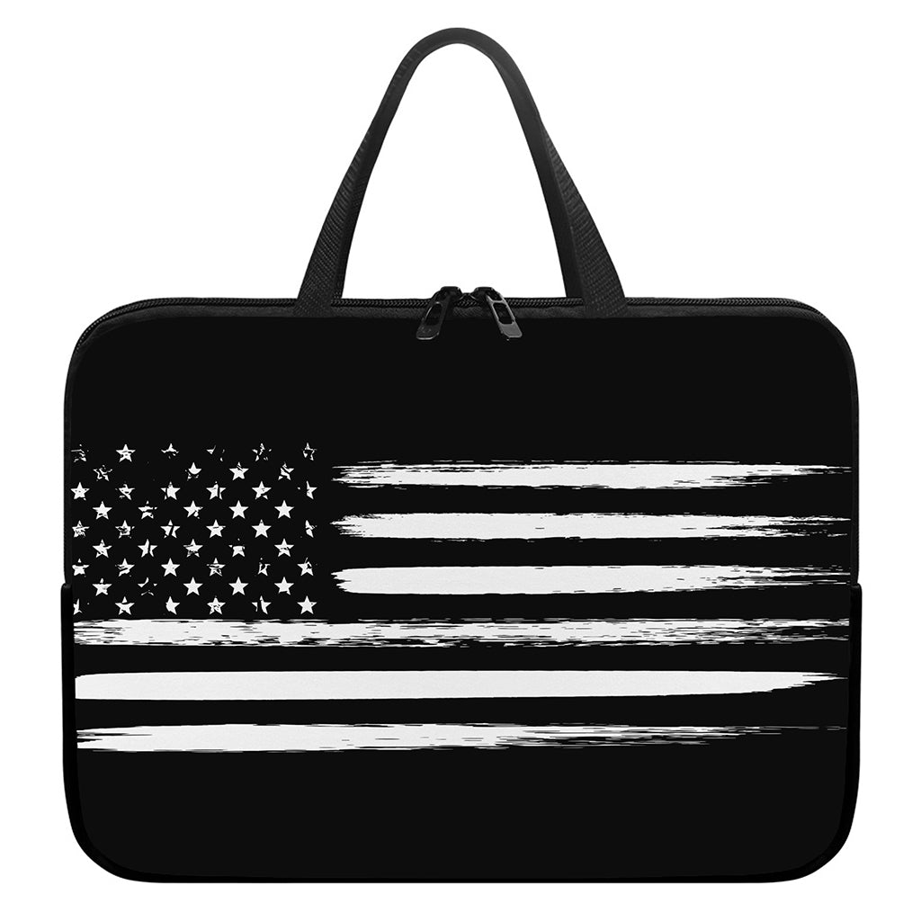 Black And White USA Flag Print Laptop Sleeve With Handle