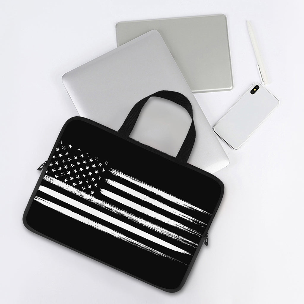 Black And White USA Flag Print Laptop Sleeve With Handle