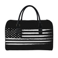 Black And White USA Flag Print Leather Duffel Bag