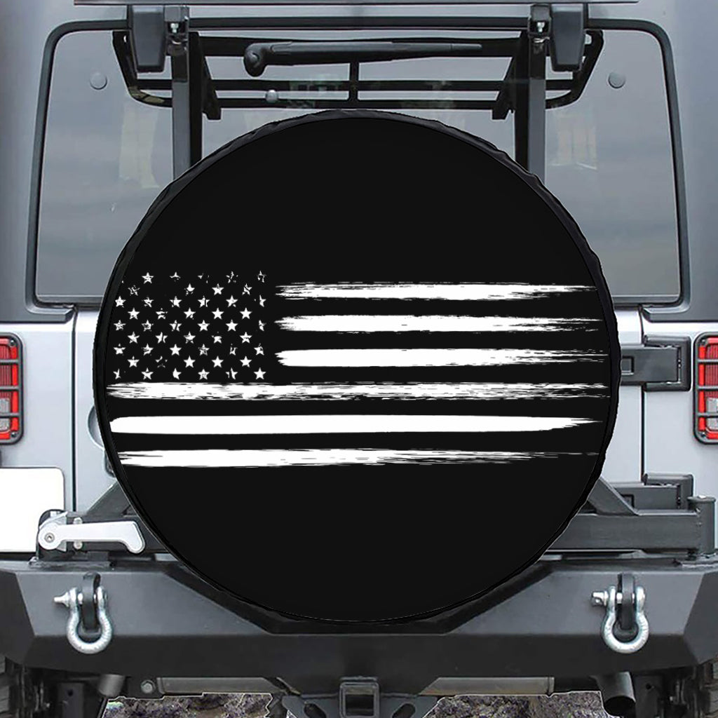Black And White USA Flag Print Leather Spare Tire Cover