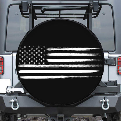Black And White USA Flag Print Leather Spare Tire Cover