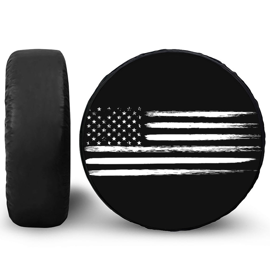 Black And White USA Flag Print Leather Spare Tire Cover