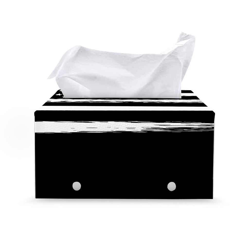 Black And White USA Flag Print Leather Tissue Box Cover