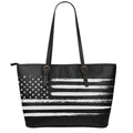 Black And White USA Flag Print Leather Tote Bag With Zipper