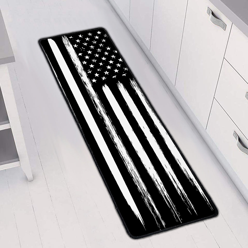 Black And White USA Flag Print Long Kitchen Mat