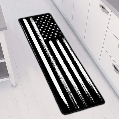 Black And White USA Flag Print Long Kitchen Mat