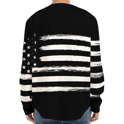 Black And White USA Flag Print Long Sleeve Baseball Jersey