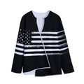 Black And White USA Flag Print Long Sleeve Short Coat