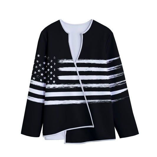 Black And White USA Flag Print Long Sleeve Short Coat
