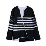 Black And White USA Flag Print Long Sleeve Short Coat