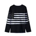 Black And White USA Flag Print Long Sleeve Short Coat