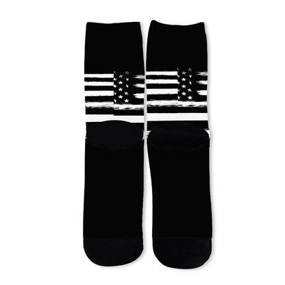 Black And White USA Flag Print Long Socks