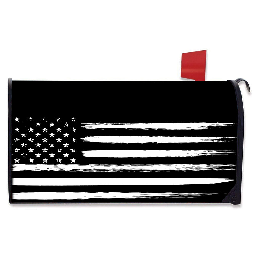 Black And White USA Flag Print Mailbox Cover