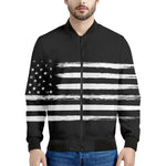 Black And White USA Flag Print Men's Bomber Jacket