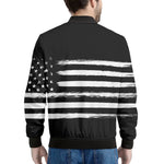 Black And White USA Flag Print Men's Bomber Jacket
