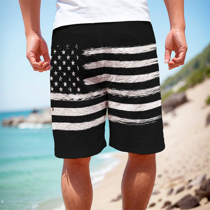 Black And White USA Flag Print Men's Cargo Shorts